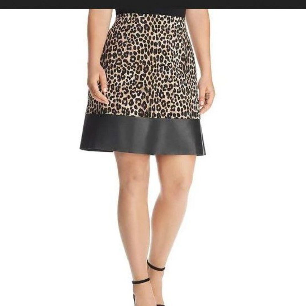 MICHAEL Michael Kors Womens Plus Cheetah Faux Leather Trim Mini Skirt Brown 3x